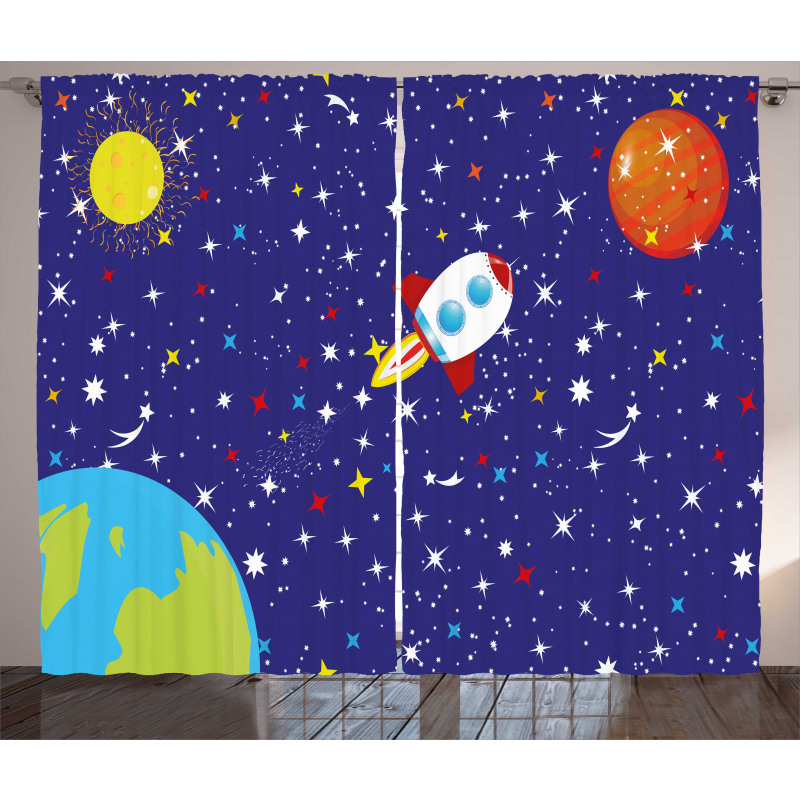 Starry Rocket Planets Curtain