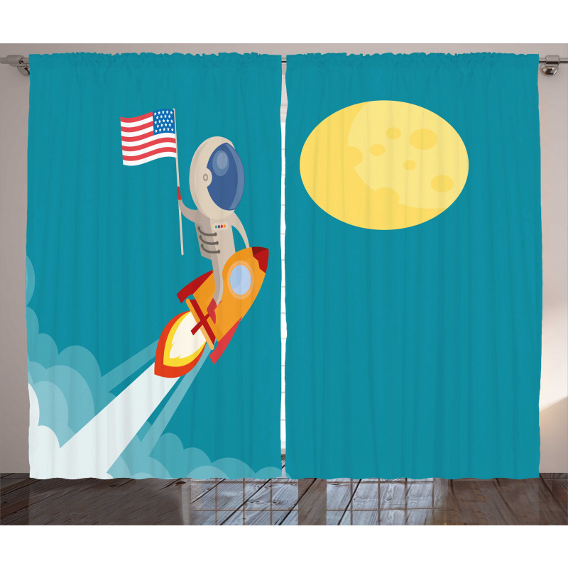 Astronaut Flying to the Moon Curtain