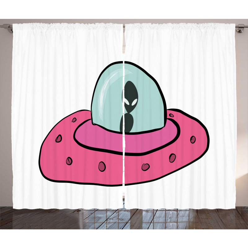 Doodle Style Flying Saucer Curtain