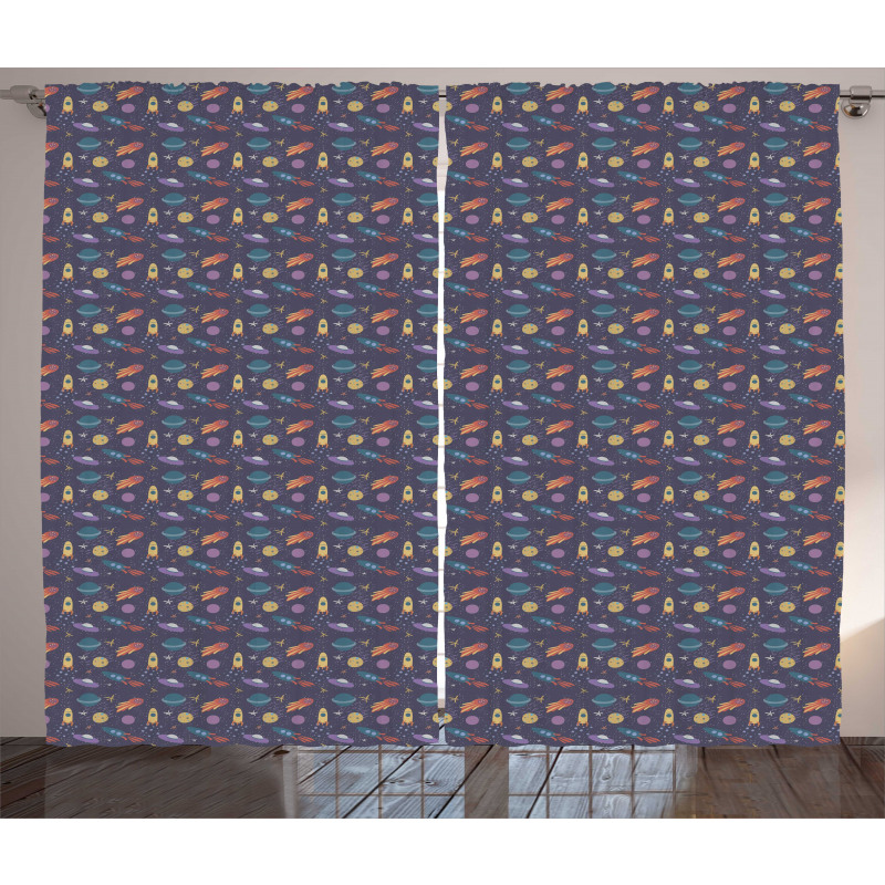 Rockets and Stars Pastel Hues Curtain