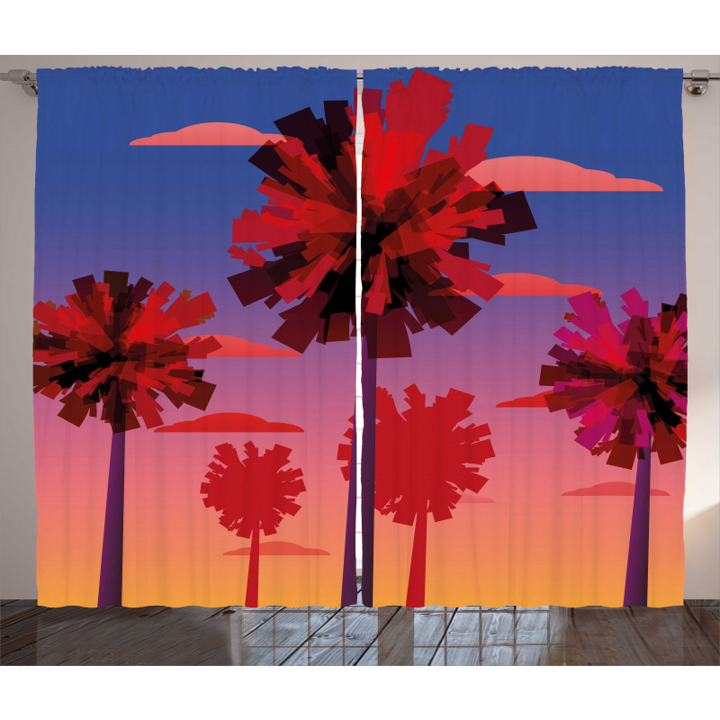 Modern Sunset Tropic Trees Curtain