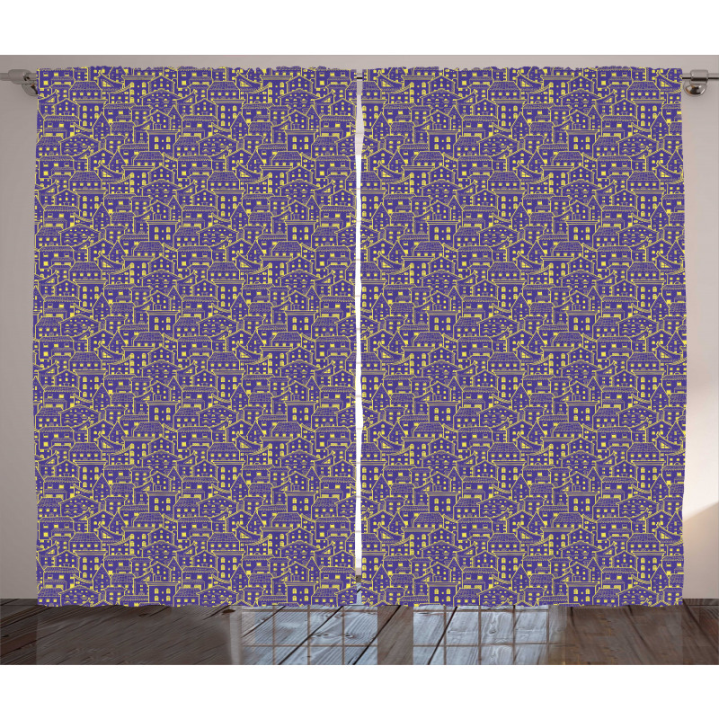 Bicolour Doodle Houses Curtain