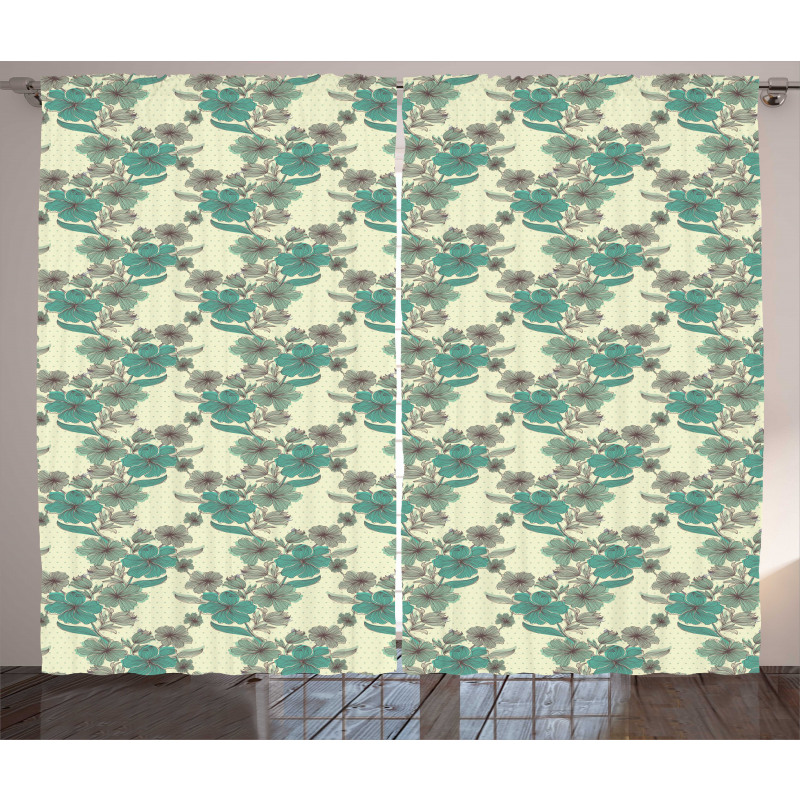 Hatched Flowers Polka Dots Curtain