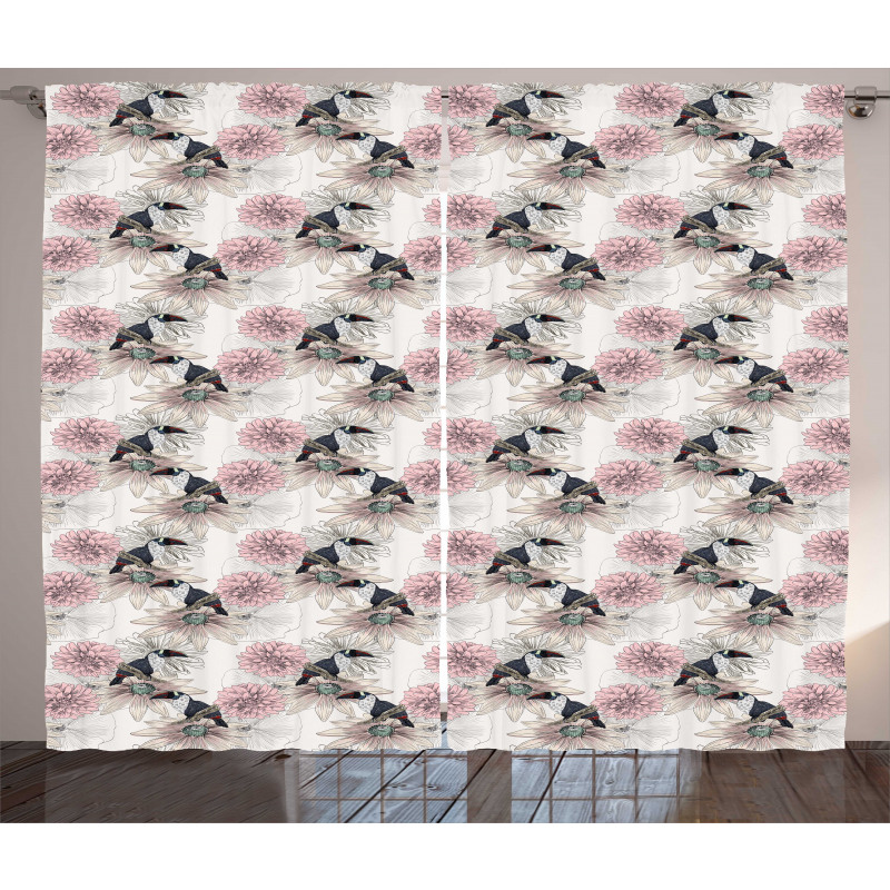 Vintage Toucan and Flowers Curtain