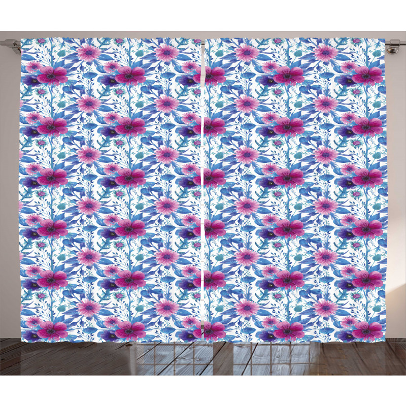 Watercolor Nosegay Flowers Curtain