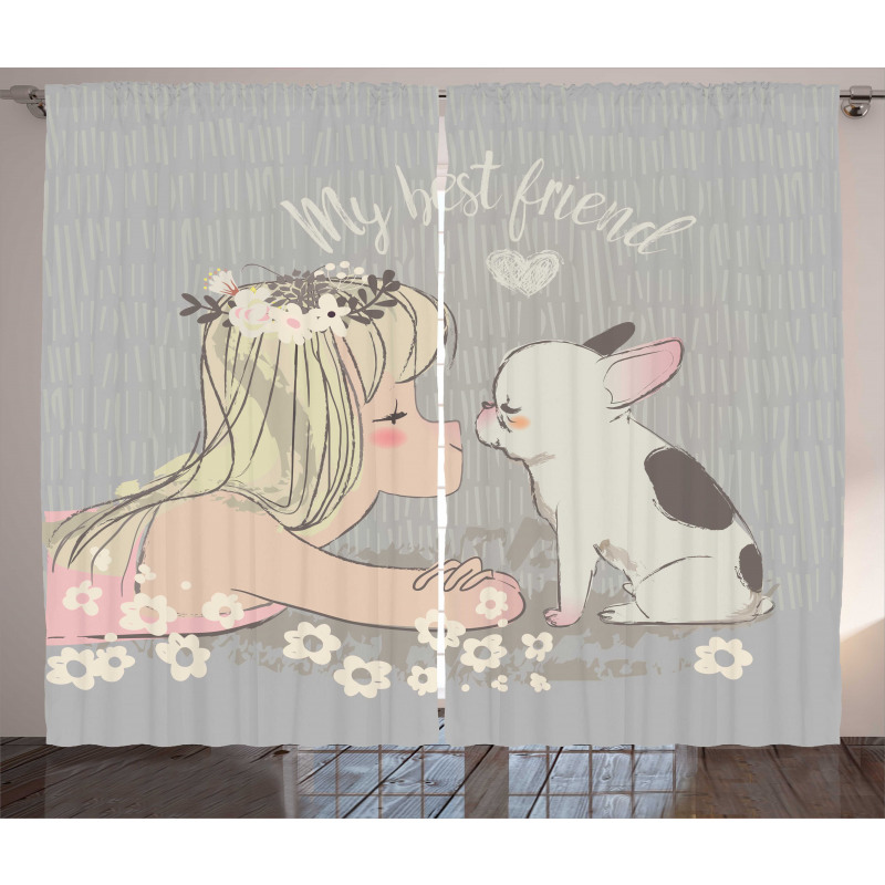Girl Little Puppy Curtain