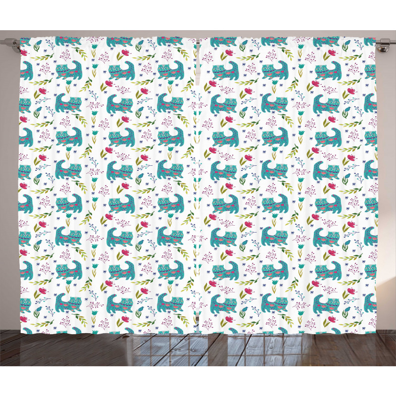 Folkloric Ornate Happy Cat Curtain