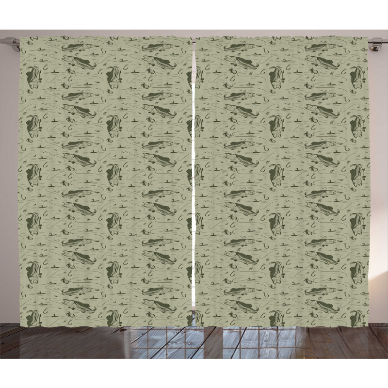 Fisherman Boat and Trouts Curtain