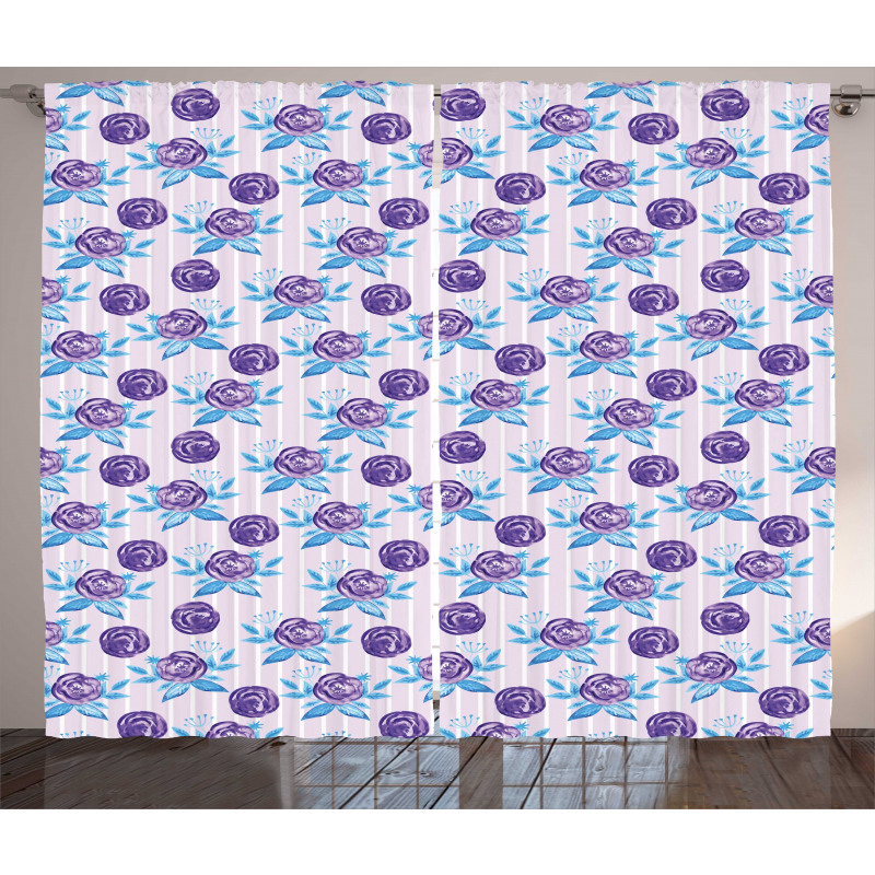 Abstract Roses on Stripes Curtain
