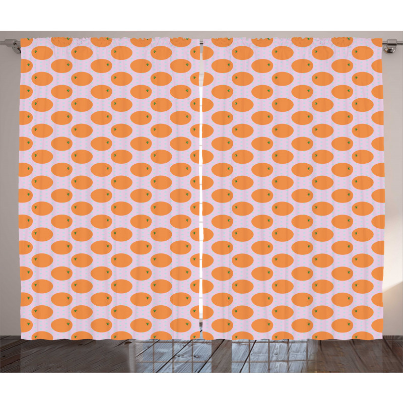 Citrus Fruit on Polka Dots Curtain