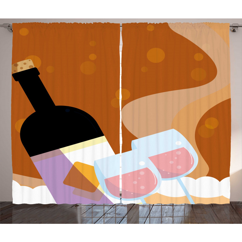 Rose Wine Bottle Cartoon Curtain