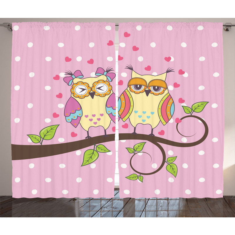 Birds in Love on Branch Curtain