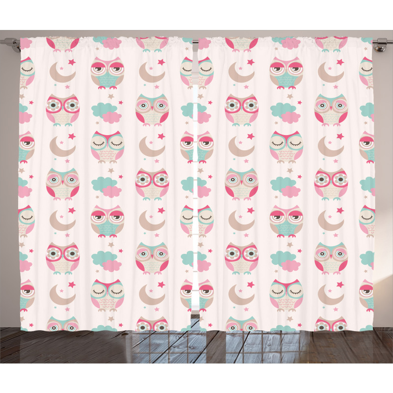 Birds Stars Moon Pastel Curtain