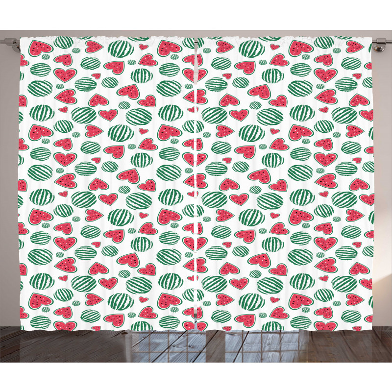 Watermelon Fruit Heart Slices Curtain