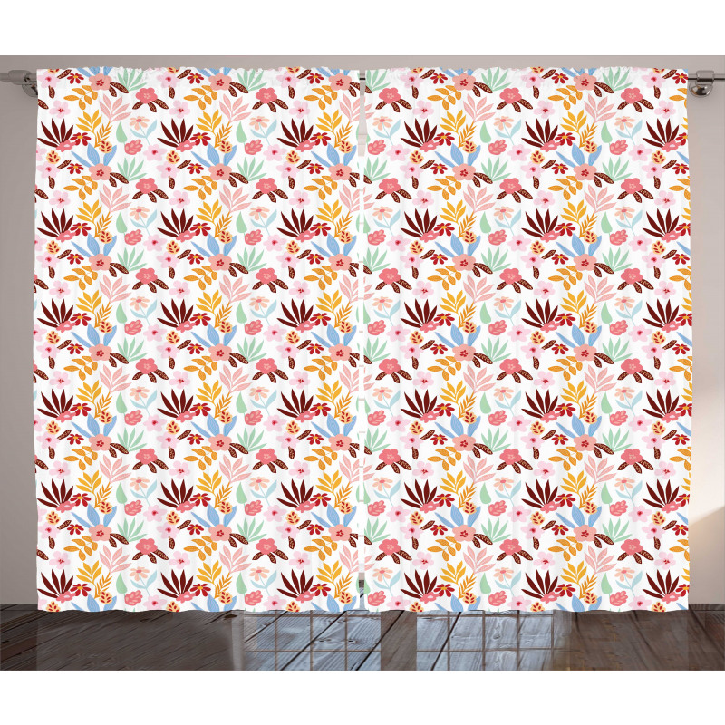 Retro Palm Leaves Branches Curtain