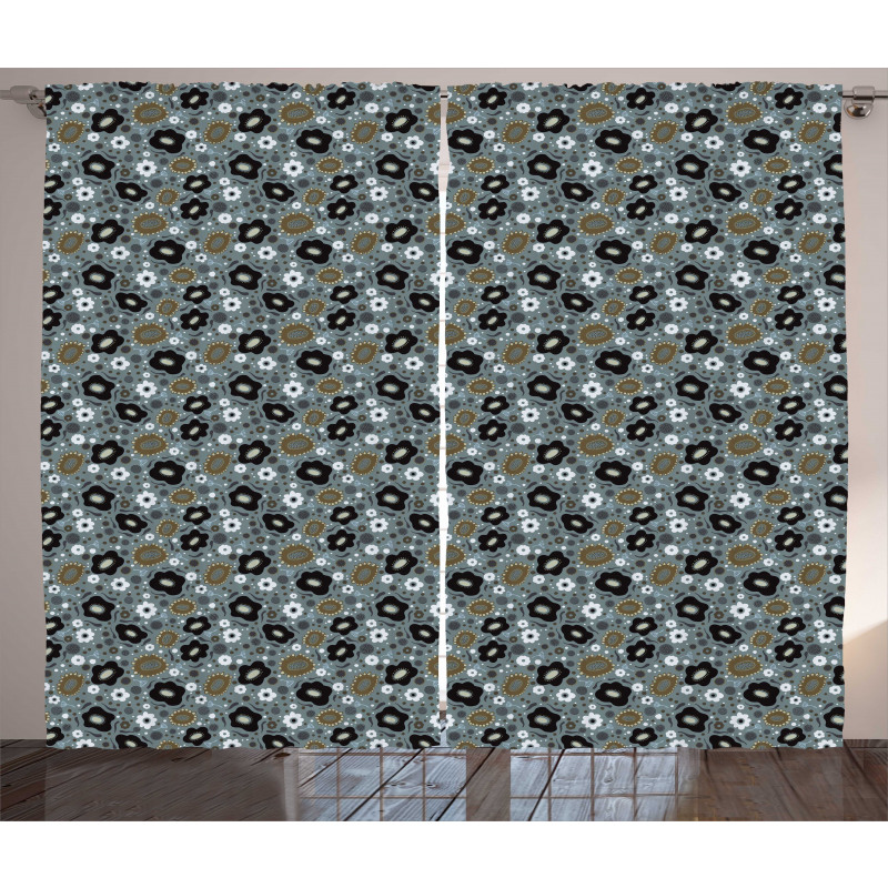 Retro Botanical Elements Curtain