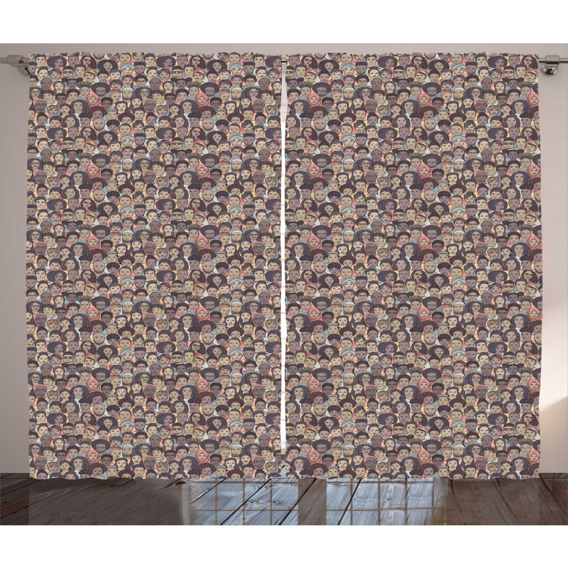 Diverse Portraits Cartoon Curtain