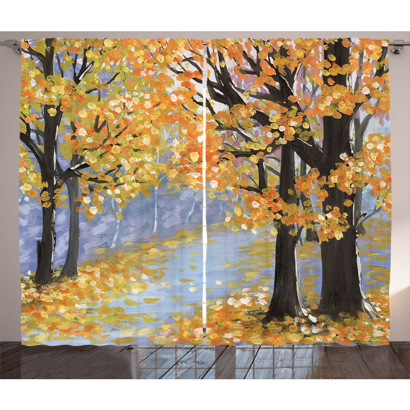 Gouache Autumn Scenery Art Curtain