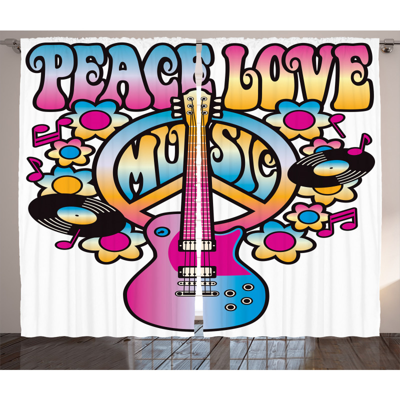 Peace Love Vinyl Music Curtain