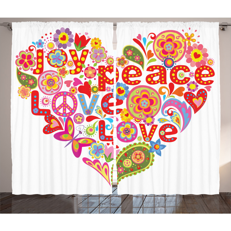 Hippie Floral Heart Sign Curtain