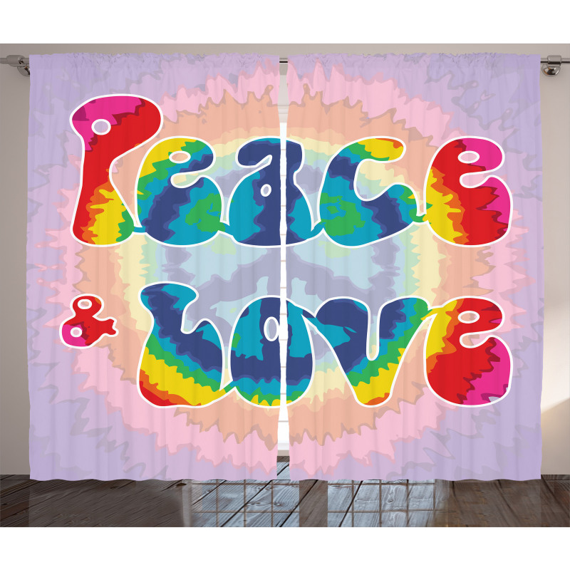 Peace Love Tie Dye Effect Curtain