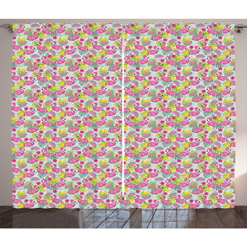 Exotic Flamingo Cartoon Curtain