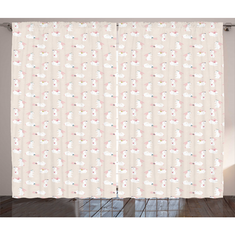 Bunnies with Wreath Curtain