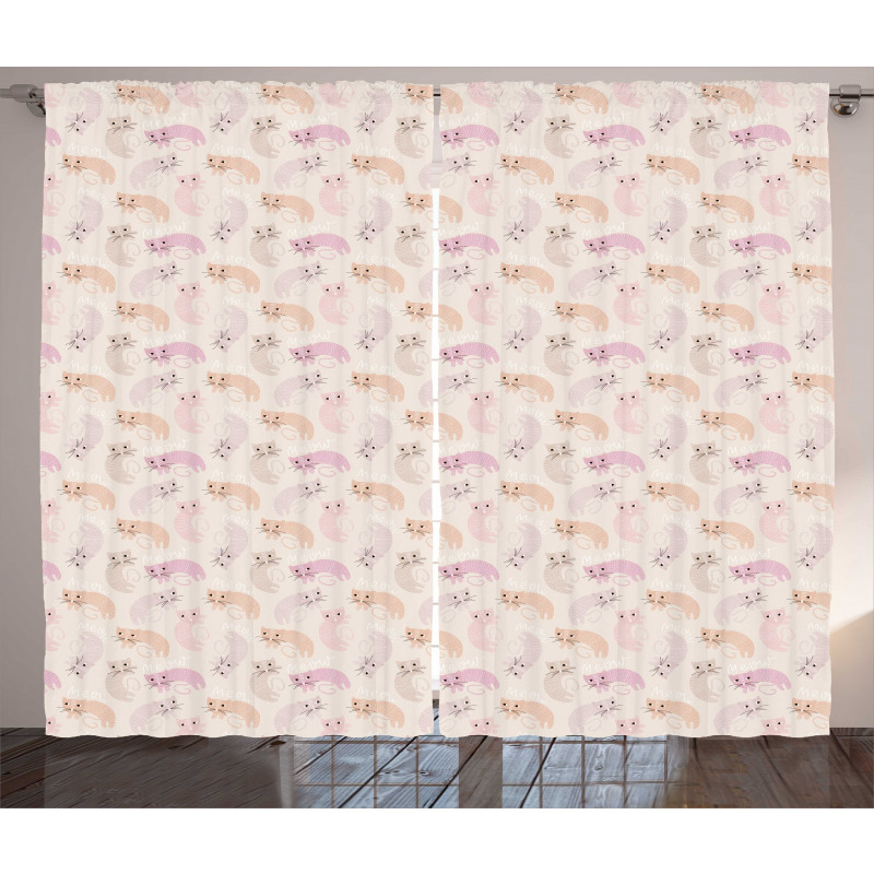 Childish Kitties Pastel Love Curtain
