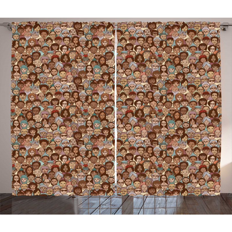 People Faces Various Ethnic Curtain