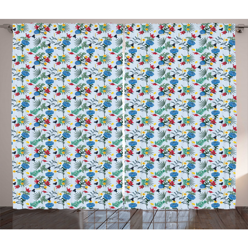 Colorful Bouquets Stripes Curtain