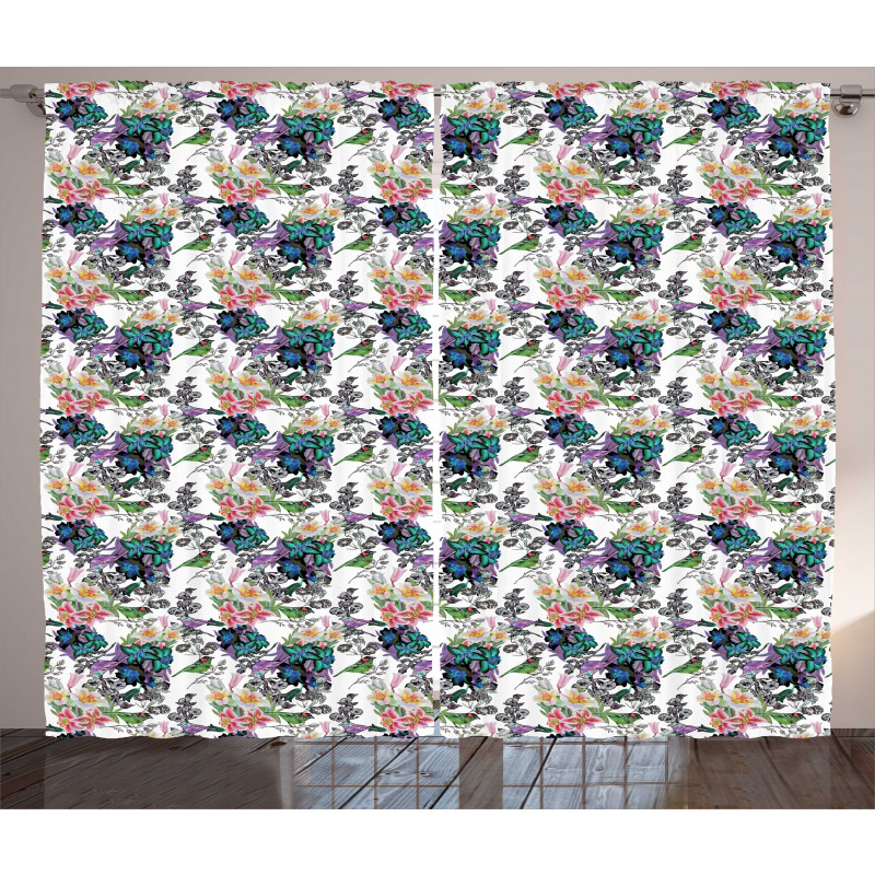 Summer Flowers Exotic Bird Curtain