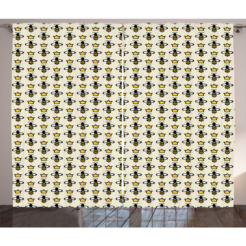 Cartoon Style Bees Crowns Curtain