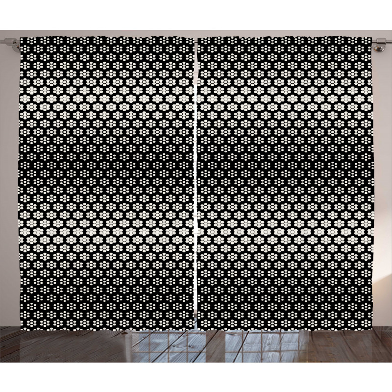 Halftone Hexagons Flowers Curtain