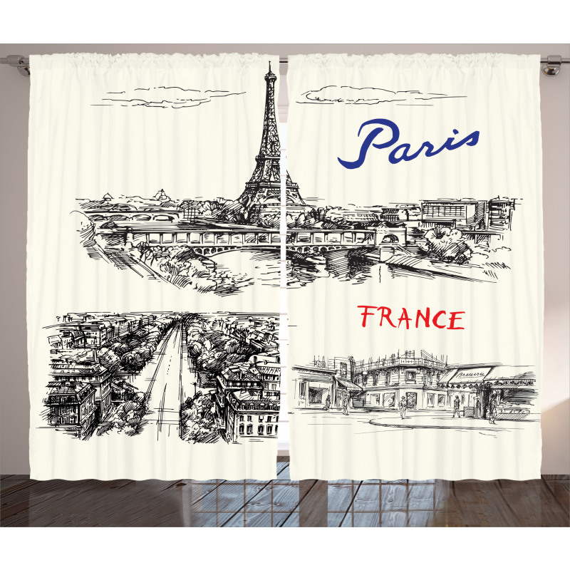 Paris Sketch Art Curtain