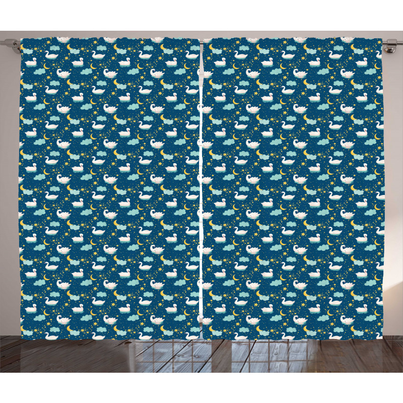 Aquatic Birds at Night Star Curtain