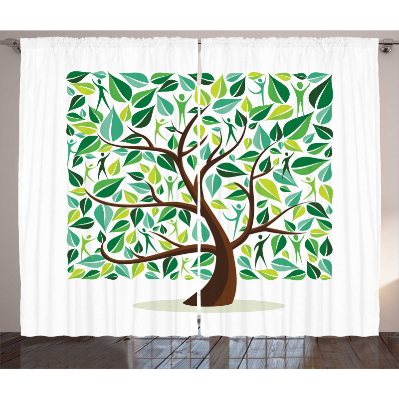 Squares Leaves Silhouette Curtain