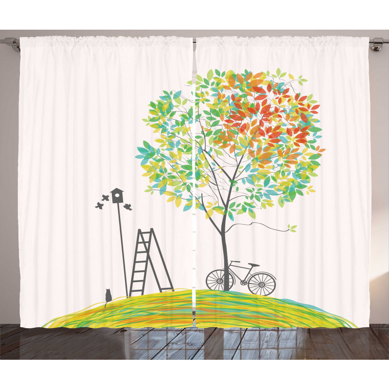 Bicycle Stairs Bird Curtain