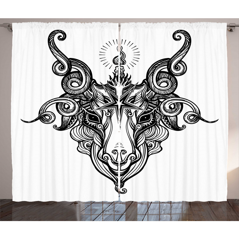 Satanic Goat Head Sketch Curtain