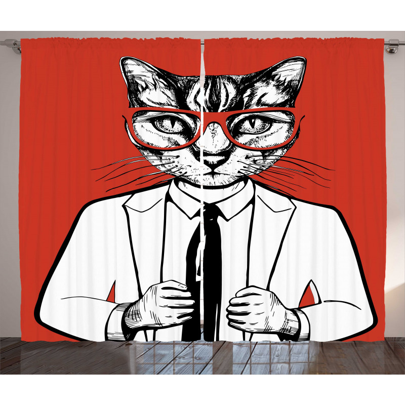 Funny Businessman Cat Suit Curtain