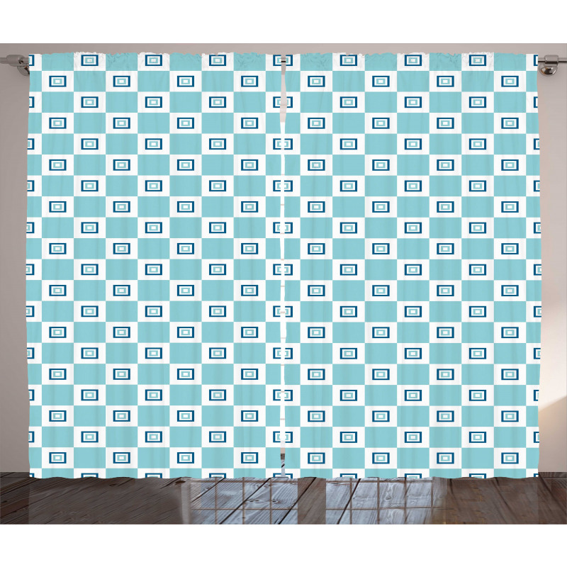 Retro Nested Squares Art Curtain