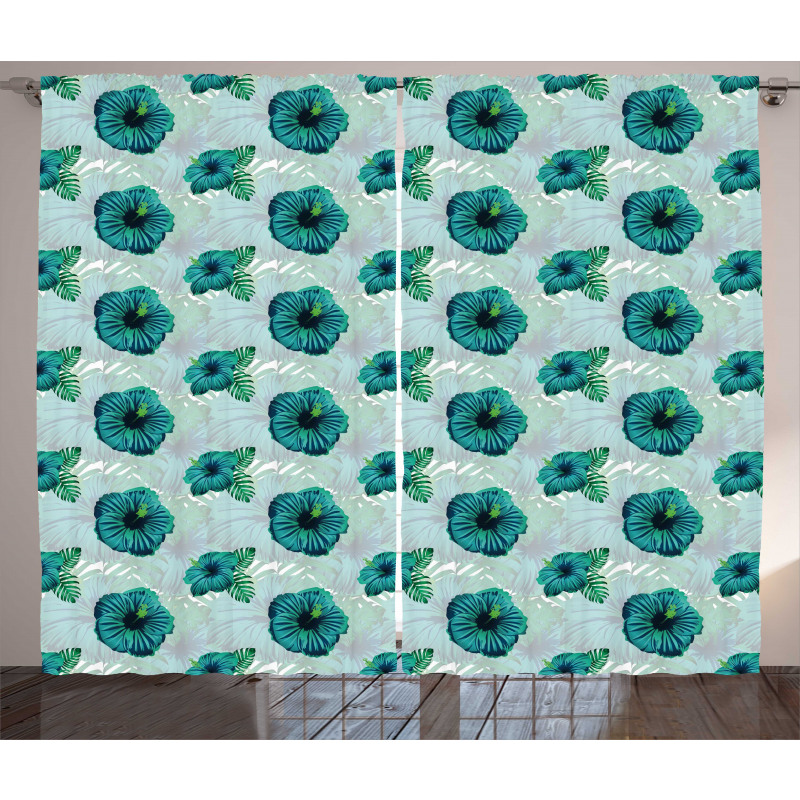 Hawaiian Jungle Hibiscus Curtain