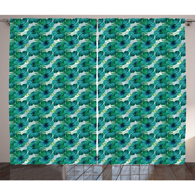 Aloha Summer Leaves Hibiscus Curtain