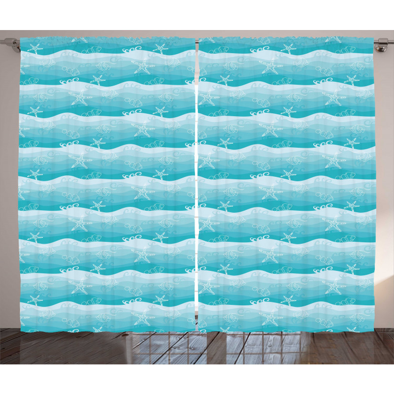 Fishes on Ombre Sea Waves Curtain