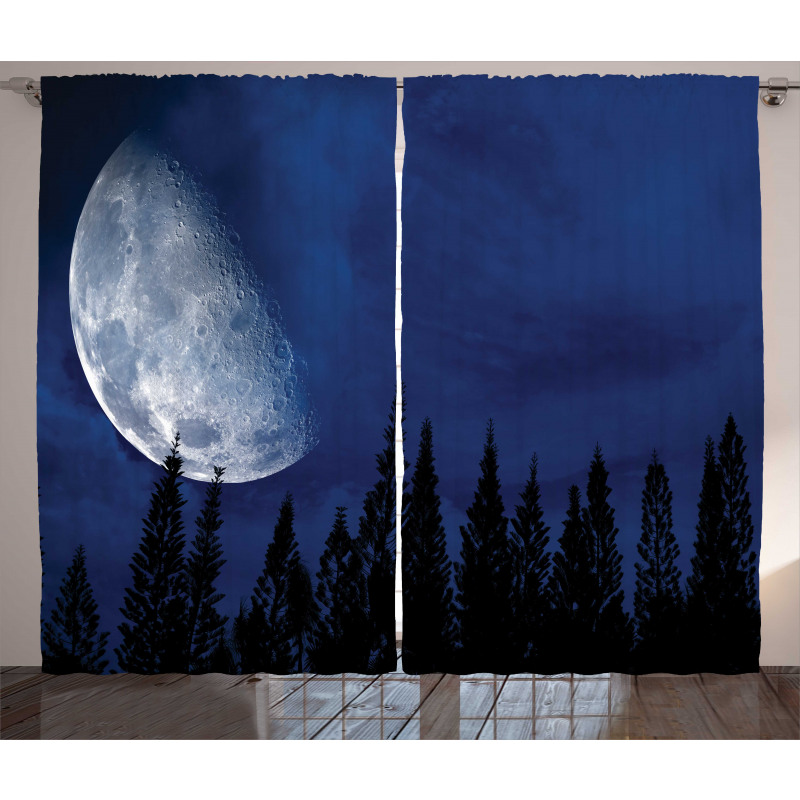 Forest Night Silhouette Curtain