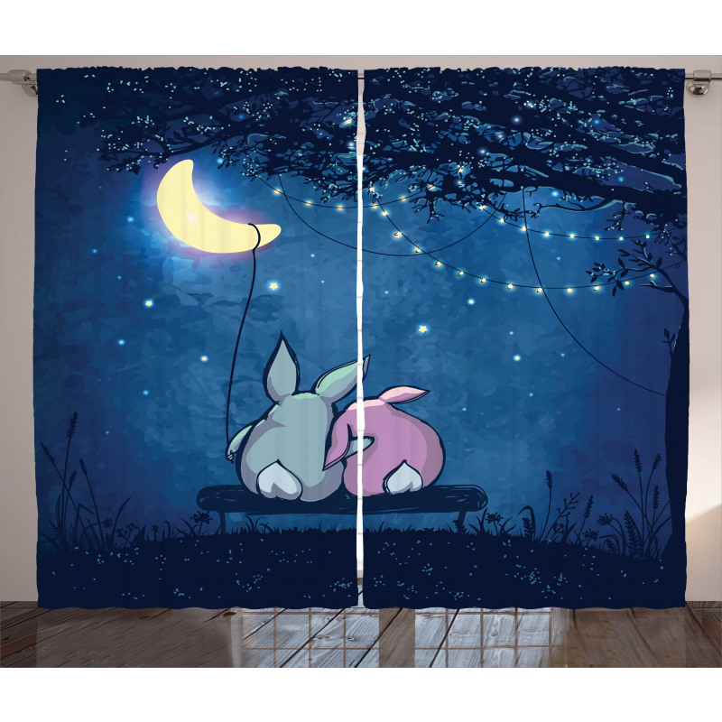 Rabbit Couple Art Curtain