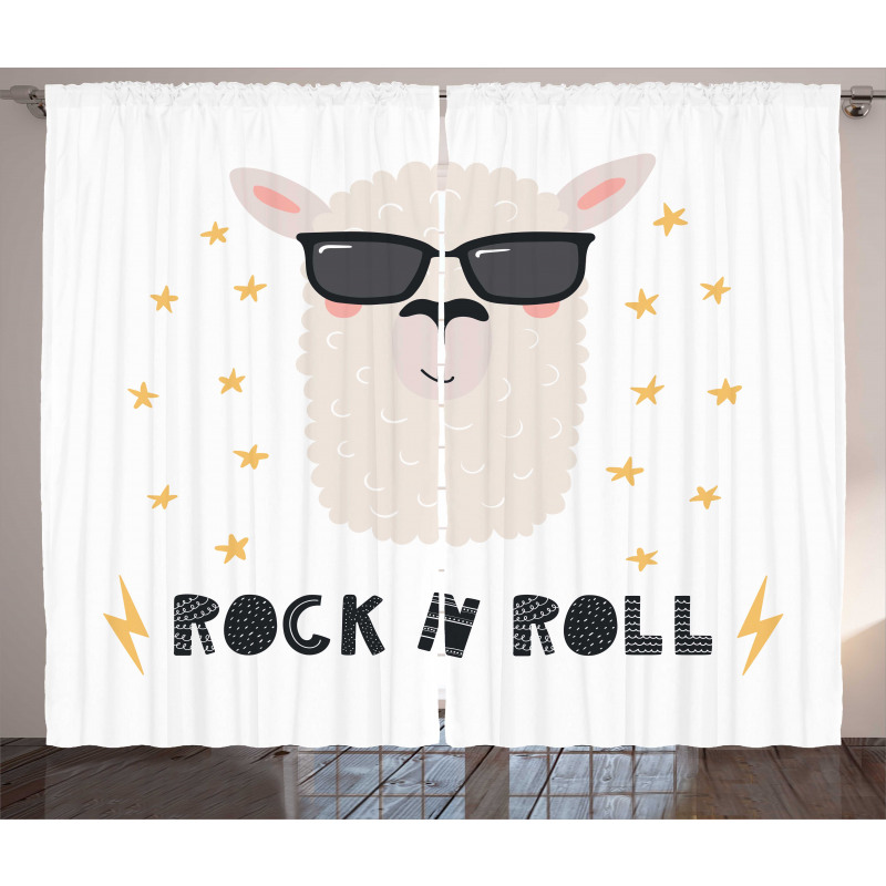 Funny Llama Portrait Curtain