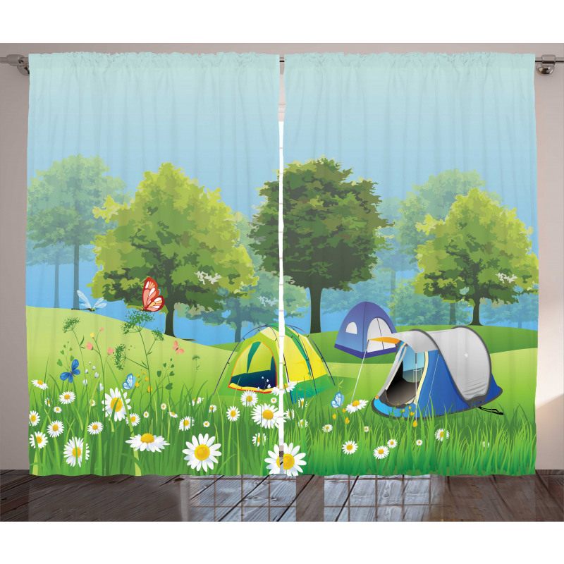 Tents in Spring Forest Curtain