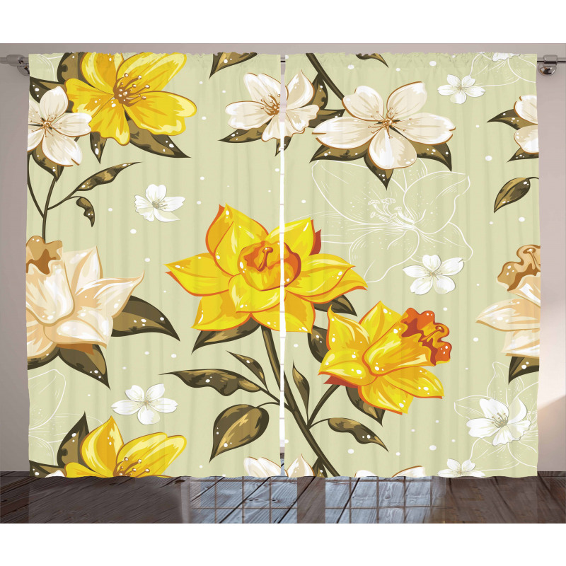 Floral Narcissus Branch Curtain