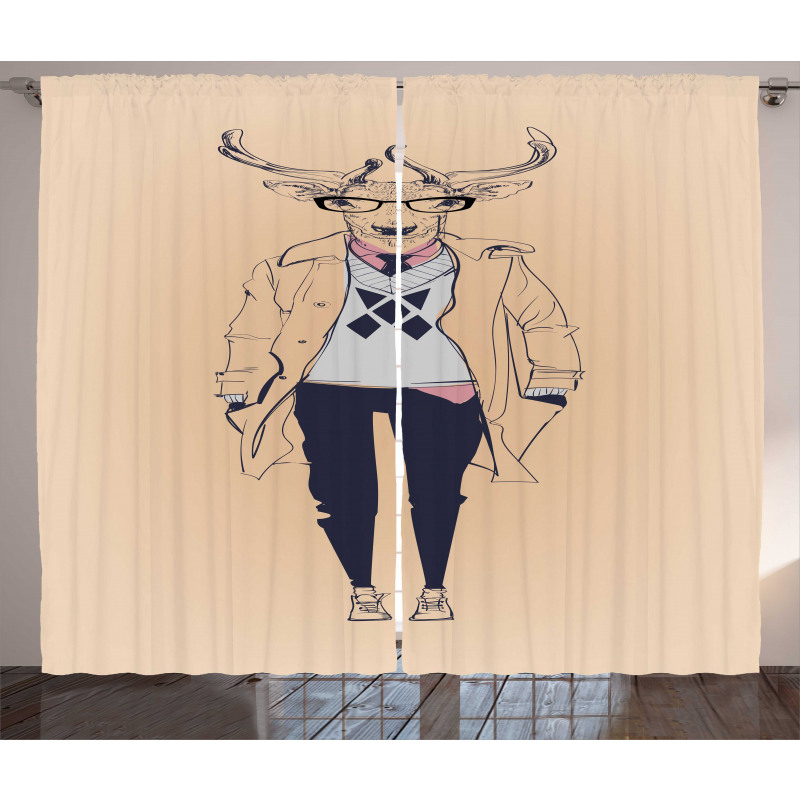 Modern Pastel Deer Animal Curtain