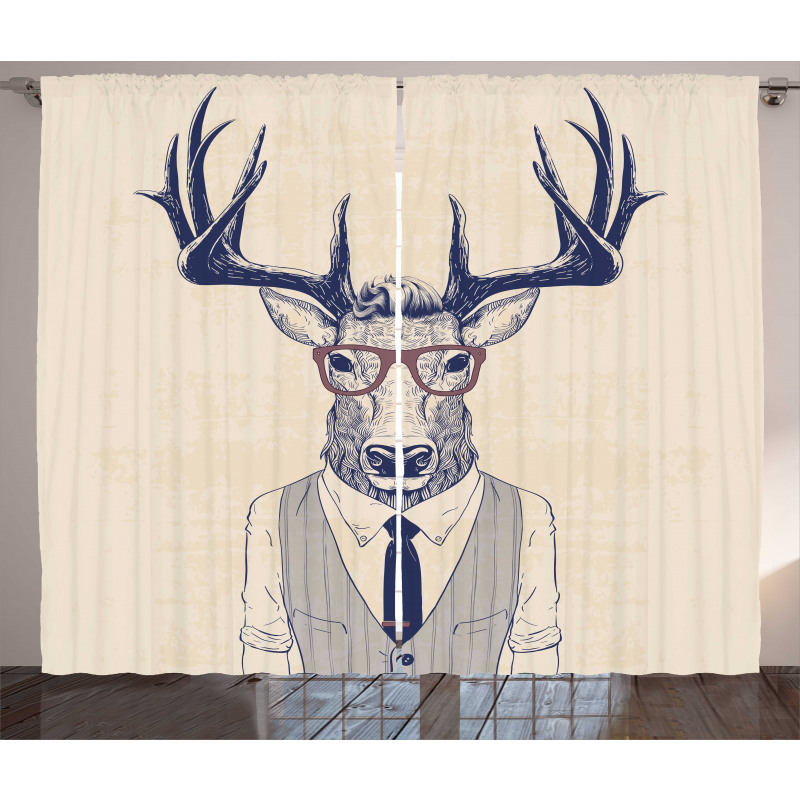 Humanized Manly Deer Art Curtain